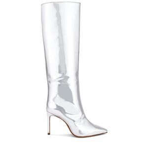 Schutz 'Mary Up' Silver Leather Stiletto Boot Size 7